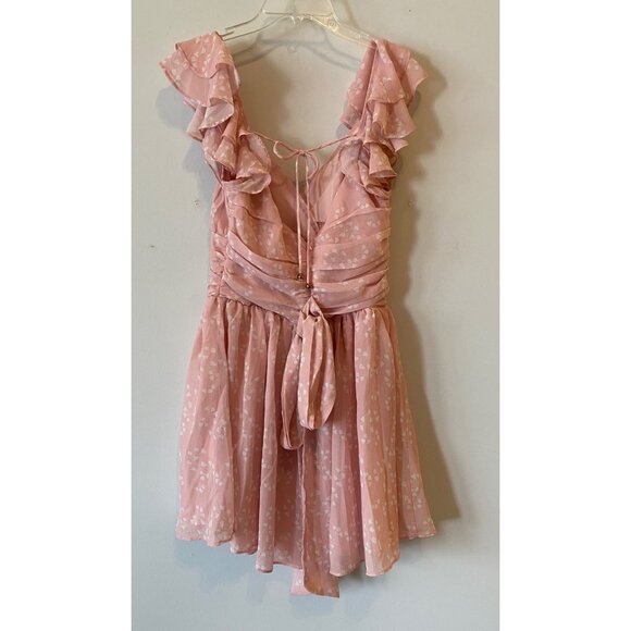 NWT Pink Ruffled Floral Mini Dress Ties in Back V-Neck Medium - Picture 2 of 11